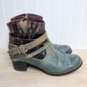L'Artiste By Spring Step Zhamsha-Shine‎ Blum Women's Leather Boots Blue Size 7
